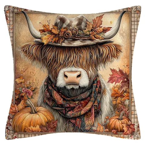 Funda de Cojín de Otoño con Estampado de Vaca de Highlands Funda de Almohada Decorativa Cuadrada Rústica para Sofá Hogar