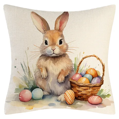 Ostern Hase Kissenhülle Baumwolle Leinen Quadratischer Kissenbezug Für Sofa Bett Home Decor Festlicher Hase Eier Bedruckter Kissenbezug
