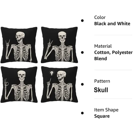 Halloween Throw Pillow Covers Skeleton Skull Decorative Pillowcases Black White Home Sofa Cushion Case For Party Decor
