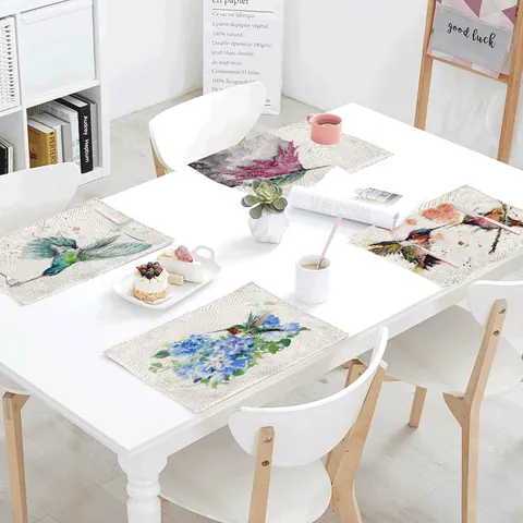 Watercolor Hummingbird Cotton Linen Placemat Nordic Style Digital Print Heat Resistant Table Mat For Dining Room Decor