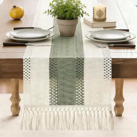 Bohemian Striped Table Runner With Tassel Hollow Woven Decor For Dining Room Home Nordic Style Polyester Restaurant Christmas Decor