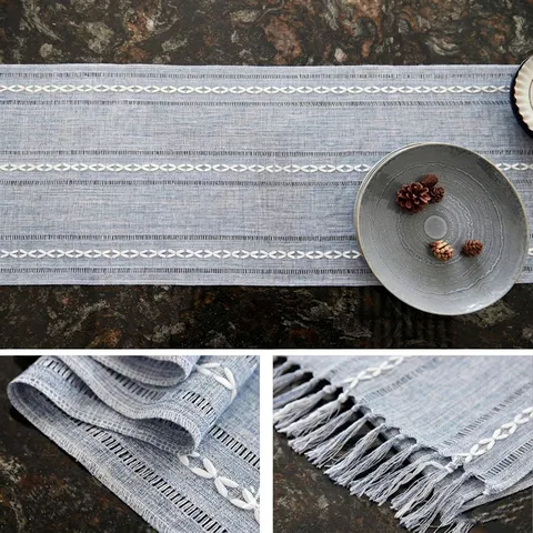 Nordic Solid Color Table Runner Modern Minimalist Striped Jacquard Tassel Fringe Polyester Table Decoration Runner For Home Banquet Dinning Placemat
