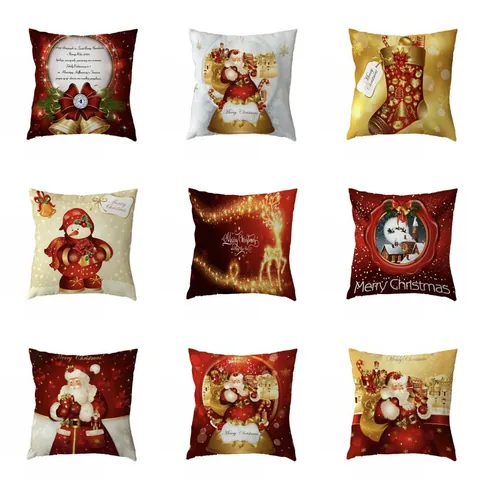 Christmas Decorative Pillowcase Soft Polyester Cushion Cover Santa Claus Reindeer Gold Bell Pattern Sofa Car Home Decor