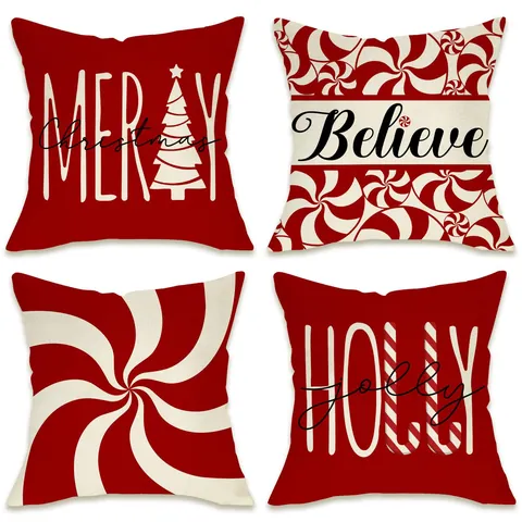 Christmas Decorative Pillowcase Soft Polyester Cushion Cover Santa Claus Reindeer Gold Bell Pattern Sofa Car Home Decor