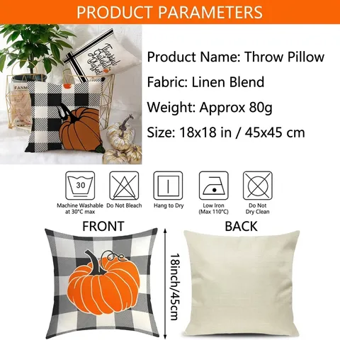 Set of 4 Halloween Fall Pillow Covers Pumpkin Gnome Buffalo Plaid Polyester Decorative Pillowcases For Sofa Couch Home Decor