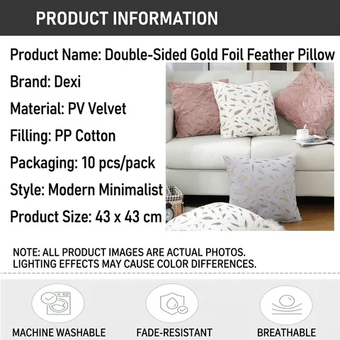 Nordic Style Gold Stamping Feather Cushion Cover Soft Cotton Linen Plush Luxury Sofa Pillowcase For Living Room Home Decor