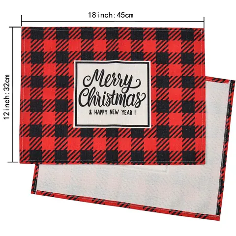 Christmas Buffalo Plaid Polyester Place Mat Nordic Style Graphic Print Heat Resistant Rectangular Table Decoration Holiday Dining Tabletop Protection