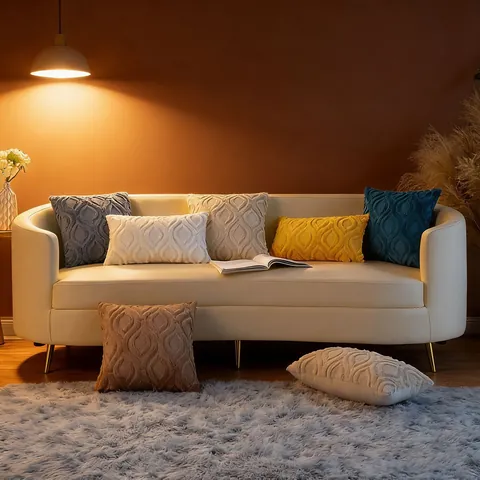 Modern Minimalistisch Effen Kleur Pluche Kussensloop Nordische Stijl Geometrische Golf Textuur Fluweel Decoratieve Kussenhoes Voor Sofa Woonkamer