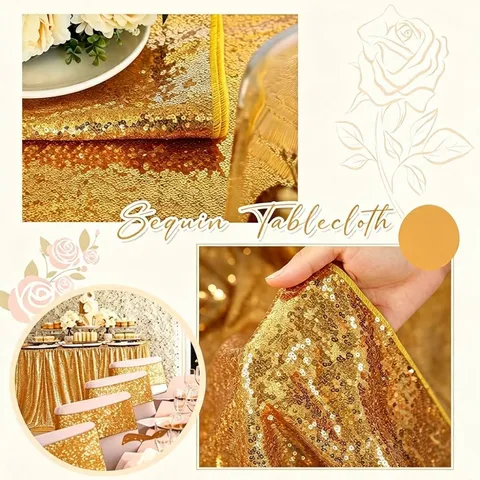 High Density Sequin Tablecloth Glitter Polyester Table Cover For Wedding Banquet Birthday Party Decoration American Luxury Style