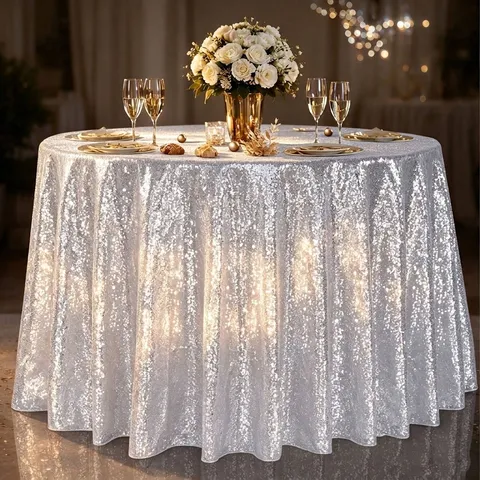 Runde Pailletten Tischdecke Glitzer Funkeln Tischabdeckung Für Hochzeit Geburtstag Party Bankett Dessert Tischdekoration Polyester Tischläufer