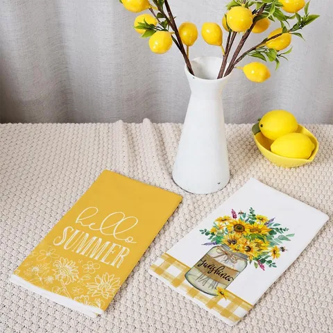 Sommer Mikrofaser Handtuch Sonnenblume Zitrone Druck Küche Geschirrtuch Lebendige Kariert Dekorative Handtuch Für Zuhause Reinigung Stoff
