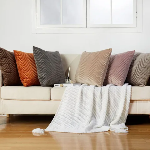 Moderner Samt Gesteppt Kissenbezug Geometrisches Zickzackmuster Weich Dekorativ Kissenhülle Für Sofa Bett Wohnzimmer Home Deko