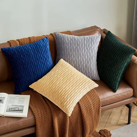 Luxus Samt Plissiert Gestreift Kissenbezug Nordisch Einfarbig Dekorativer Kissenbezug Für Sofa Schlafzimmer Zuhause Deko Ohne Füllung