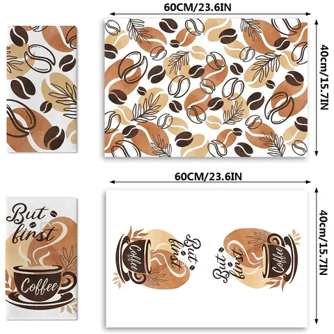 Rustic Microfiber Kitchen Dishcloth Printed Coffee Illustration Tea Towel Soft Absorbent Quick Dry Towels For Home Kitchen Decoration