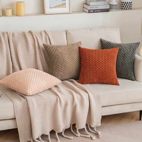 Modern Nordic Corduroy Cushion Cover Solid Color Short Stripe Decorative Pillow Case For Sofa Living Room Home Decor