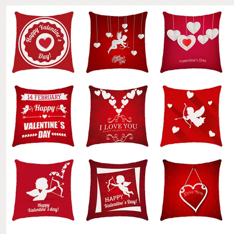 Rode Valentijnsdag Hart Cupido Print Kussenhoes Romantische Feestelijke Kussensloop Voor Bank Slaapkamer Bruiloft Decoratie Woondecoratie