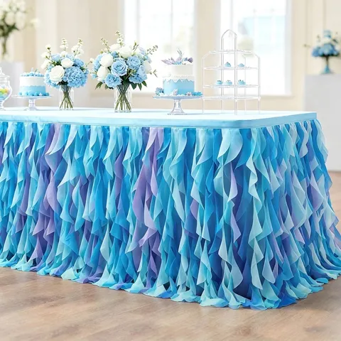 Premium Tutu Table Skirt Curly Willow Pleated Mesh Tulle Tablecloth For Wedding Birthday Party Dessert Table Decoration