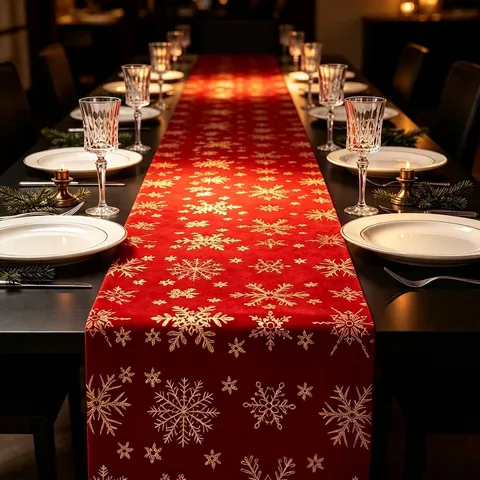 Kerst Tafelloper Bronzen Goud Sneeuwvlok Boom Hert Patroon Polyester Tafelkleed Voor Vakantie Feest Huis Eettafel Decoratie