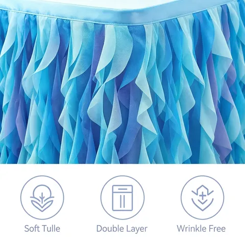Premium Tutu Table Skirt Curly Willow Pleated Mesh Tulle Tablecloth For Wedding Birthday Party Dessert Table Decoration