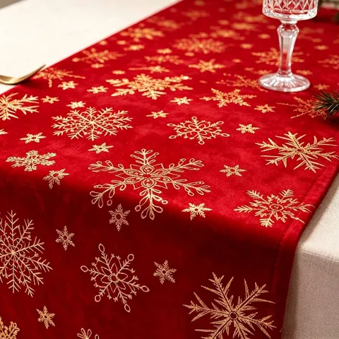 Kerst Tafelloper Bronzen Goud Sneeuwvlok Boom Hert Patroon Polyester Tafelkleed Voor Vakantie Feest Huis Eettafel Decoratie