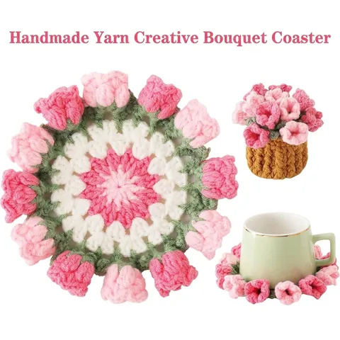 Handmade Crochet Flower Coaster And Decorative Pot Base Floral Yarn Place Mat For Home Kitchen Office Table Gift