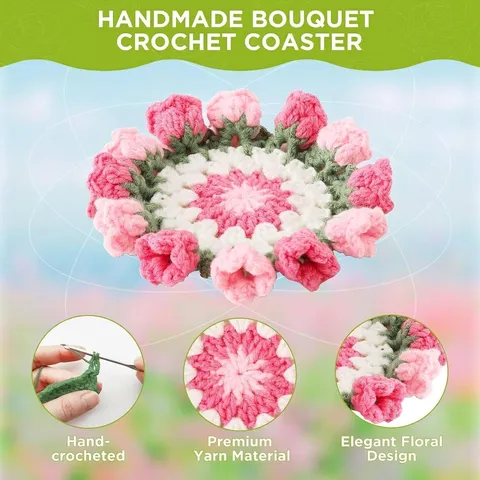 Handmade Crochet Flower Coaster And Decorative Pot Base Floral Yarn Place Mat For Home Kitchen Office Table Gift