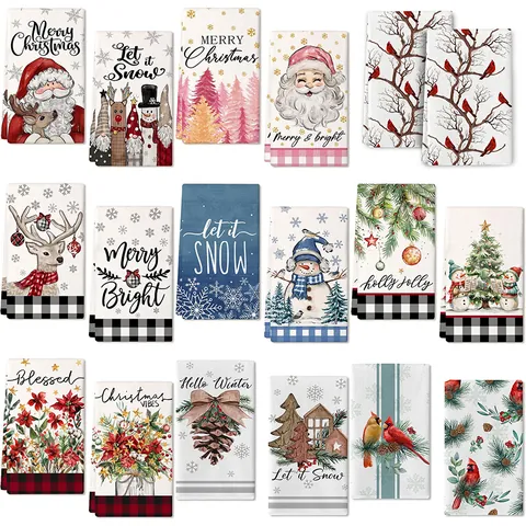 Weihnachten Mikrofaser Küchentücher Festliche Reinigungstücher Weiche Saugfähige Handtücher Weihnachtsmann Rentier Schneemann Muster