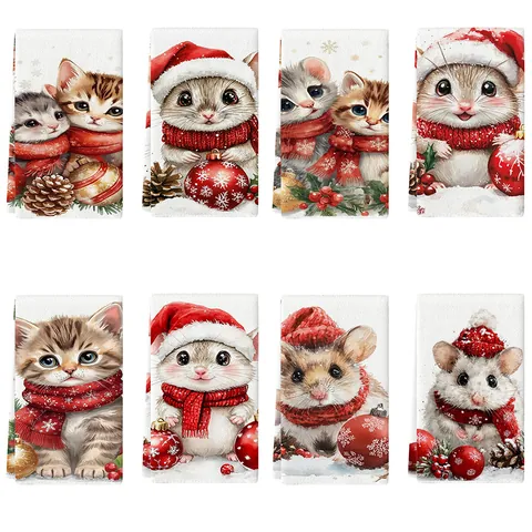 Weihnachten Geschirrtücher Mikrofaser Küchentücher Süße Tierdruck Tee Tücher Urlaub Tischdekoration Reinigungstücher