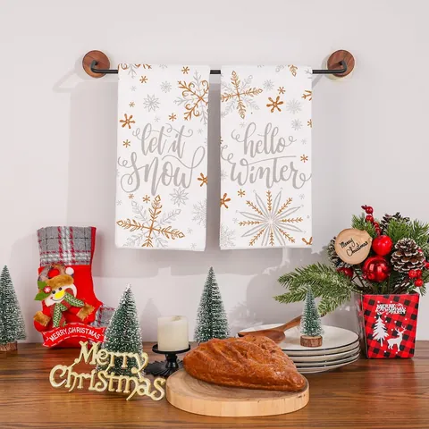 Christmas Kitchen Dish Towels Polyester Microfiber Absorbent Cleaning Cloth For Holiday Decor Winter Snowflake Printed Hand Towel Set