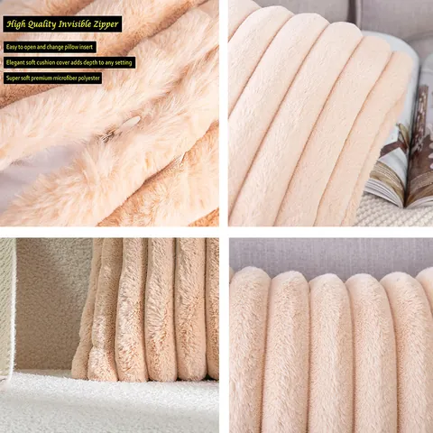 Moderne Groß Gestreifte Kaninchenfell-Imitat Kissenbezug Weiche Plüsch Deko Kissenhülle Für Sofa Bett Wohnzimmer Home Dekor