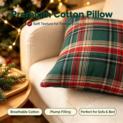 Vintage Christmas Plaid Pillow Case Polyester Checkered Throw Cushion Cover For Sofa Living Room Decor Holiday Home Gift