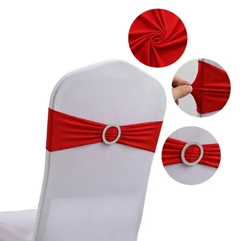 Elastische Polyester Stoelsjerp Met Strass Gesp Stretch Stoel Vlinderdas Band Voor Bruiloft Hotel Banket Feest Decoratie