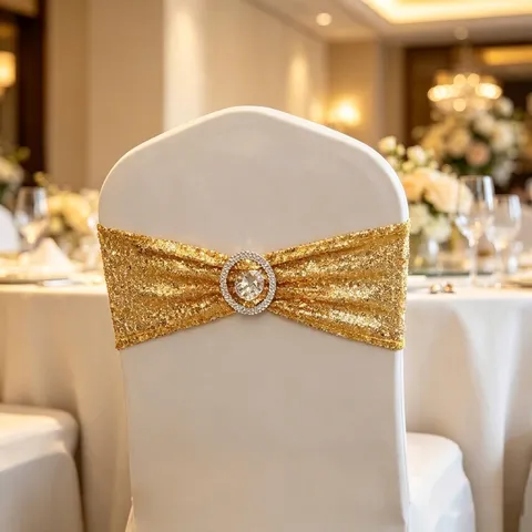 Elastische Pailletten Stuhlschärpe Mit Strassring Für Hochzeitsbankett Party Dekoration Luxuriöses Glitzer Stuhlband Bogen Dekor