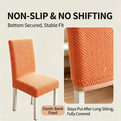Stretch Chair Cover For Dining Room Jacquard Elastic Seat Slipcover Protective Removable Washable For Home Banquet