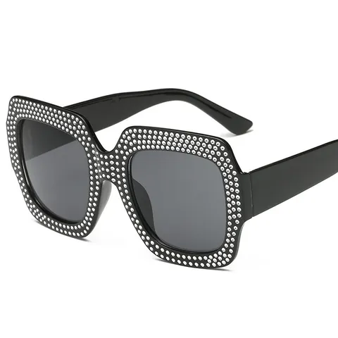 Gafas de Sol Cuadradas Oversize para Mujer con Strass Protección UV400 Montura de PC Lente de AC Moda Brillante