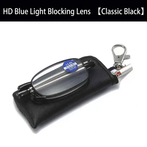 Faltbare Blaulichtschutz Lesebrille Tragbare Legierung Rahmen Metall Brillen Für Herren Damen Mit Leder Reißverschluss Etui