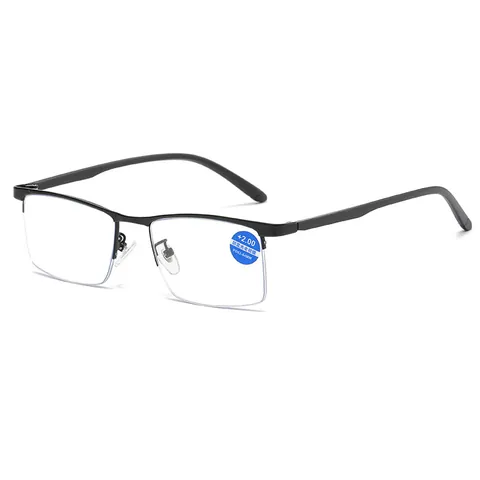 Business Men Metal Half Frame Anti Blue Light Reading Glasses HD Presbyopic Eyeglasses For Seniors Square Frame