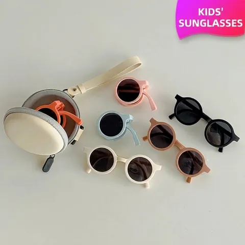 Kinder Faltbare Sonnenbrille Koreanischer Stil Retro Runder Rahmen UV400 Sonnenschutz Tragbare Brille Für Jungen Mädchen
