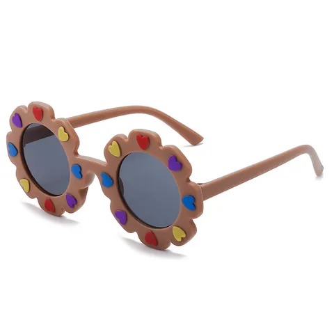Occhiali da Sole per Bambini a Girasole Montatura Tonda Opaca Modello a Cuore Occhiali UV400 Protezione Solare Moda all'Aria Aperta per Ragazzi Ragazze