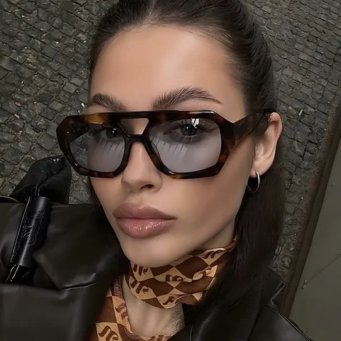 Gafas de Sol Retro Irregulares de Doble Puente Para Hombres Mujeres Protección UV400 Gafas de Sol Geométricas Poligonales Extragrandes Moda Streetwear Hip Hop Gafas de Tendencia