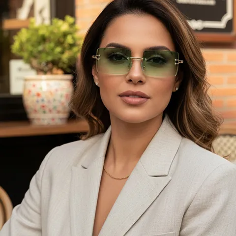 Randloze Vierkante Zonnebril Dames Gradiënt Lenzen Mode Metaal UV400 Outdoor Streetwear Brillen