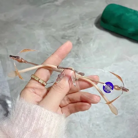 Gafas de Lectura Anti-Luz Azul sin Montura para Mujer Corte de Diamante Brillo Estrellado Montura de Metal Gafas Elegantes