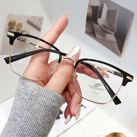 Zakelijke Heren Anti Blauw Licht Leesbril Half Frame Metaal Vierkante Bril Voor Ouderen UV400 Bescherming Retro Leesbril