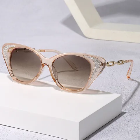 Mode Kattenoog Zonnebril Voor Dames Metalen Ketting Poten Glitter Frame Gradiënt Lenzen UV400 Bescherming Stijlvolle Trendy Zonnebril