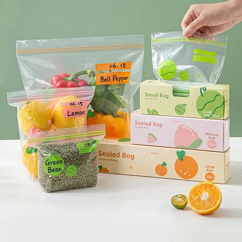 Food Grade PE Refrigerator Storage Bags Double Seal Thickened Fresh Keeping Bags With Writable Label For Kitchen Organization