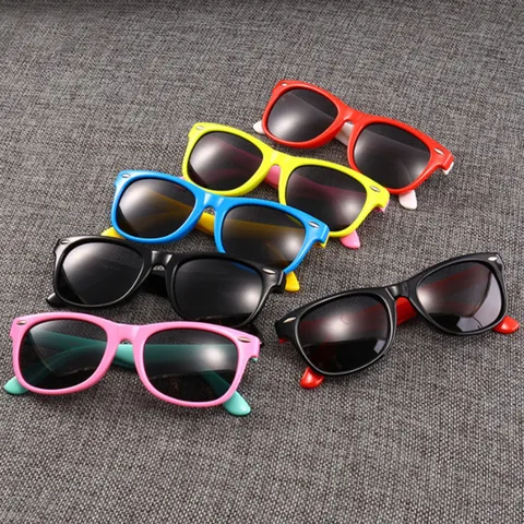 Polarized Kids Sunglasses UV400 Protection Silicone Flexible Frame Contrast Color Wayfarer Eyewear For Boys Girls Children Outdoor