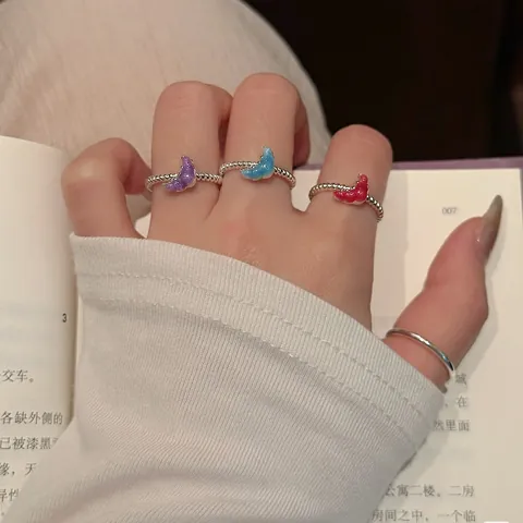 Nische Designer Versilbertes Kupfer Croissant Emaille Verstellbarer Offener Ring Für Damen Süß Cool Stil Mode Schmuck Fingerring