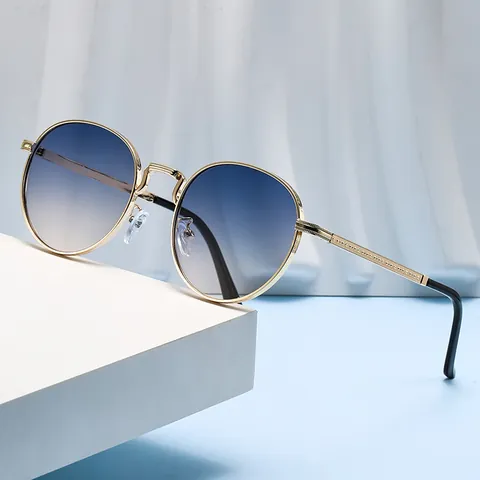Retro Ronde Metalen Zonnebril Voor Dames Heren Mode Vintage Cirkel Montuur Zonnebril UV400 Bescherming Gradiënt Glazen Trendy Bril