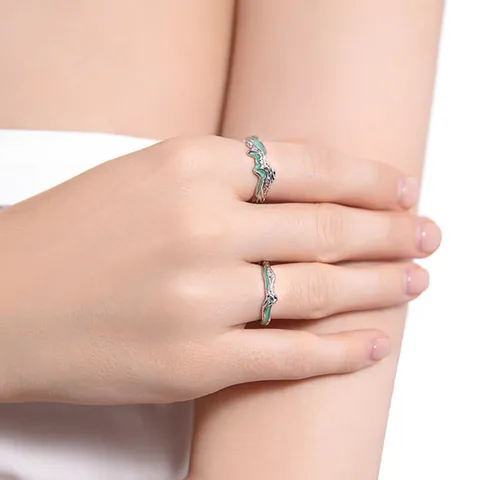 Minimalistischer Minzgrün Lava Textur Verstellbarer Offener Ring Für Damen Vintage Kupfer Emaille Tropfkleber Flüssigmetall Stil Schmuck