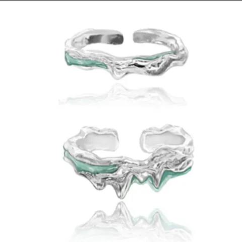 Minimalistischer Minzgrün Lava Textur Verstellbarer Offener Ring Für Damen Vintage Kupfer Emaille Tropfkleber Flüssigmetall Stil Schmuck